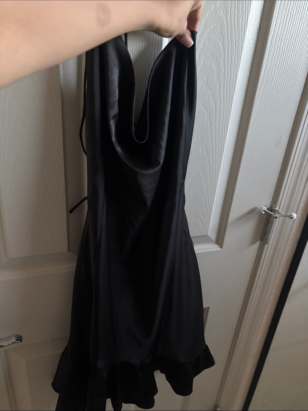 Black Satin Cowl Neck Mini Dress - Sleek Evening Slip